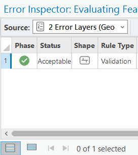 The layer in the Error Inspector pane with the verified status The layer in the Error Inspector pane with the verified status